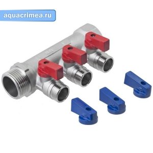 Коллектор AQUALINK  с отсекающими кранами (3/4" х 3 вых; 1/2" наруж.)