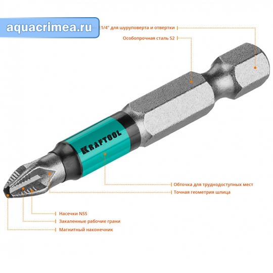 Бита «Kraftool» Optimum Line PH2, 50 мм, тип хвостовика E 1/4" (1 шт)