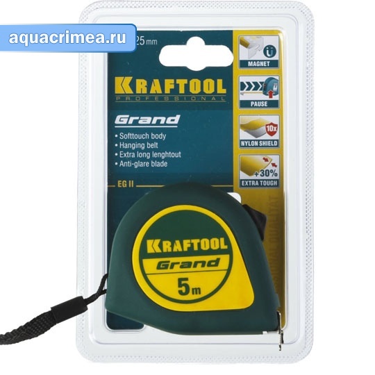 Рулетка «KRAFTOOL» GRAND 5м/19 мм с ударостойким корпусом (ABS)