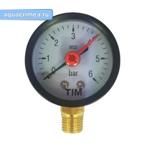 Манометр 1/4" с нижним подключением TIM 0-6 bar Ду 50 радиальный