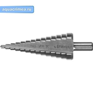 Сверло «STAYER» HSS 4-30мм ступенчатое, 14 ступеней